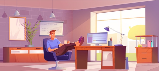 Free Vector freelancer at home office relaxed man at workplace