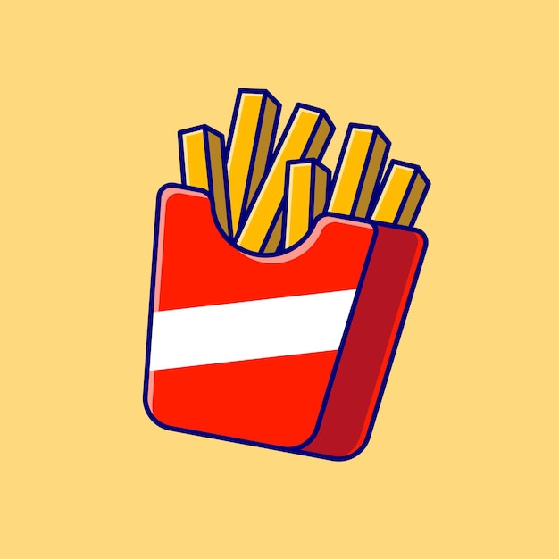 French Fries Cartoon  Icon Illustration. Fast Food Icon Concept Isolated  . Flat Cartoon Style