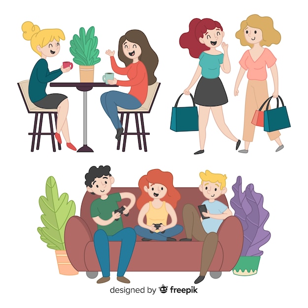 Free Vector friends spending time together flat design