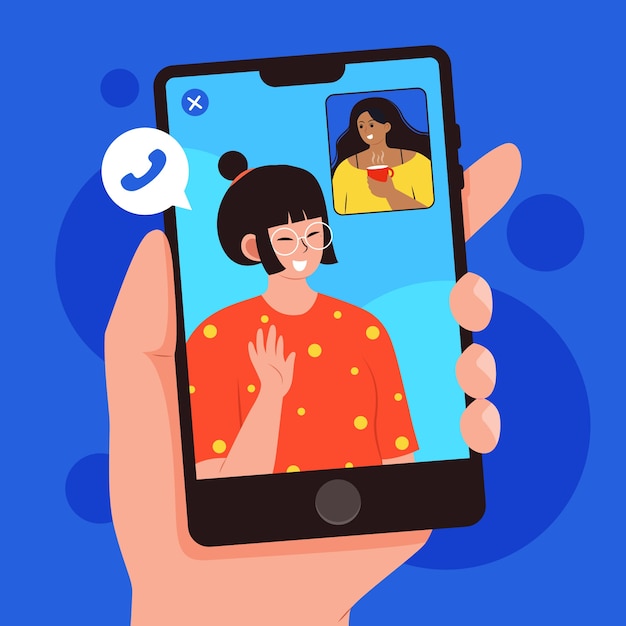 Friends video calling on phones illustration