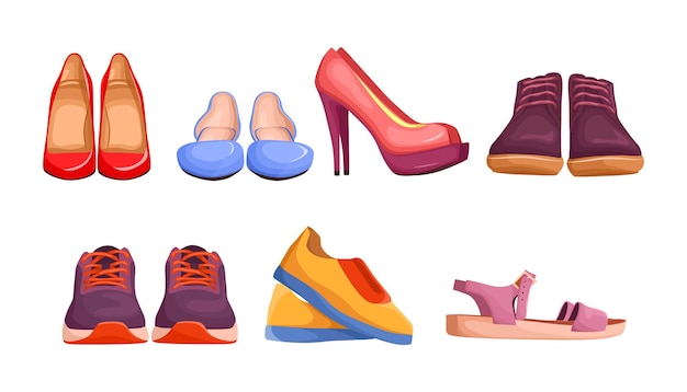 Front and side view of female shoes vector illustrations set