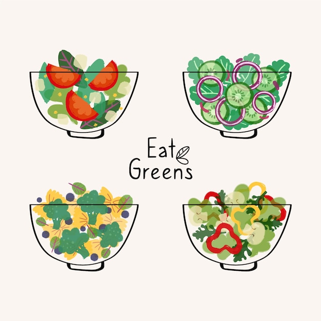 Free Vector fruit and salad bowls flat design