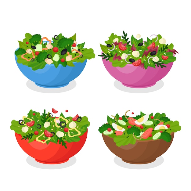 Free Vector fruit and salad bowls pack