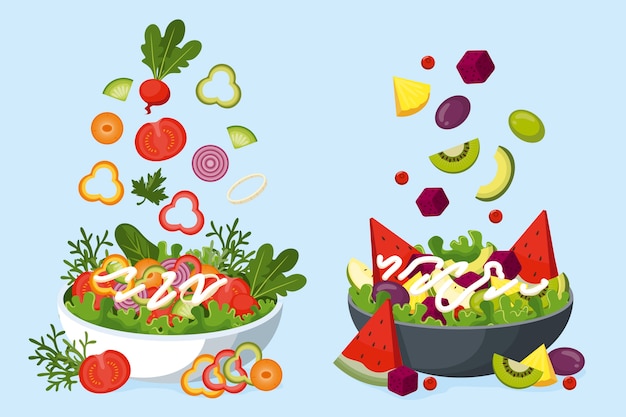 Free Vector fruit and salad bowls