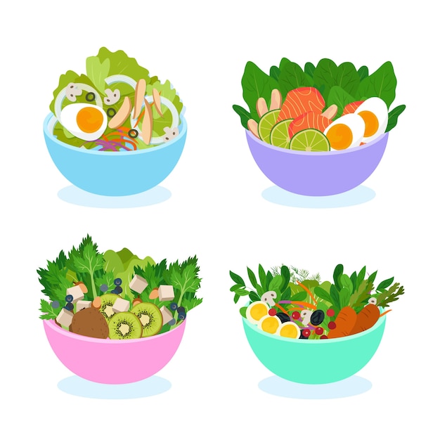 Free Vector fruit and salad bowls