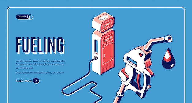 Free vector fueling, gas, gasoline, diesel station isometric web banner.