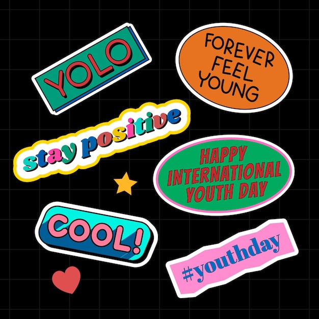 Free vector fun and colorful word stickers set vect