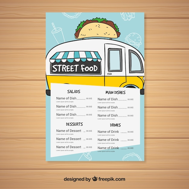 Free Vector fun food truck menu with tacos