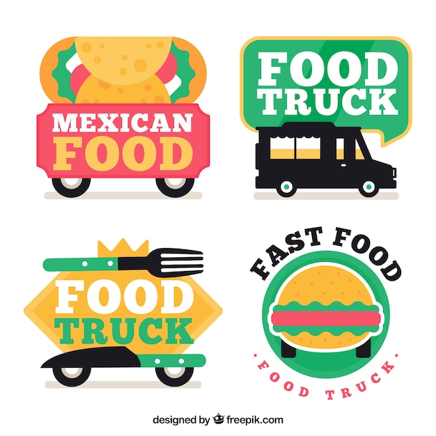 Fun set of flat food truck logos