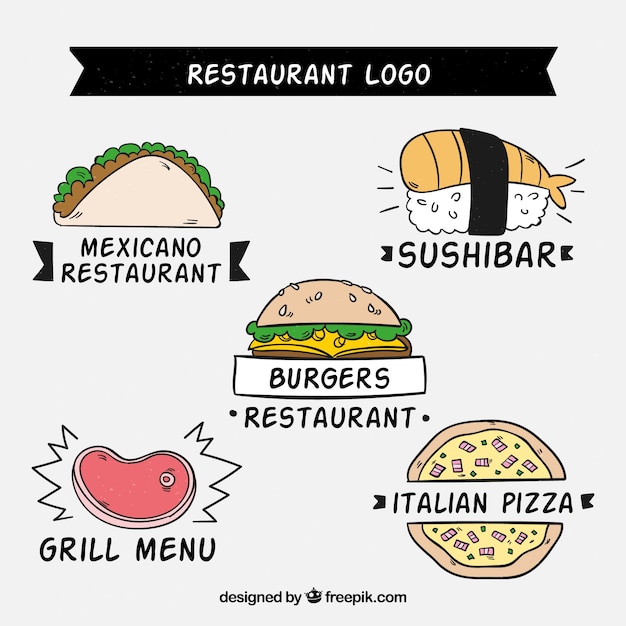 Fun variety of hand drawn restaurant logos