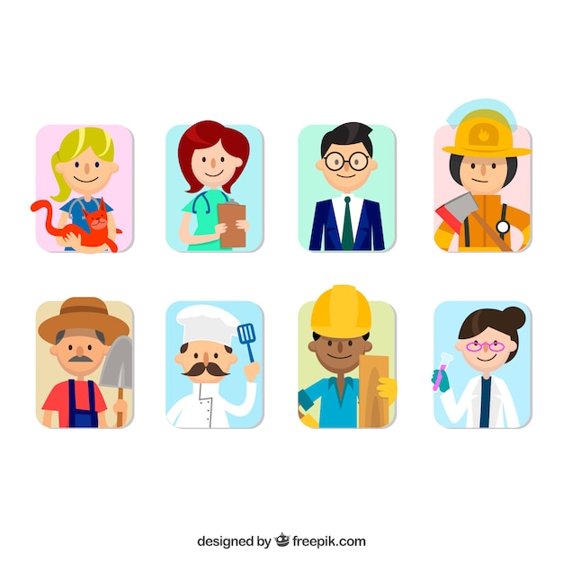 Free vector fun variety of jobs avatars