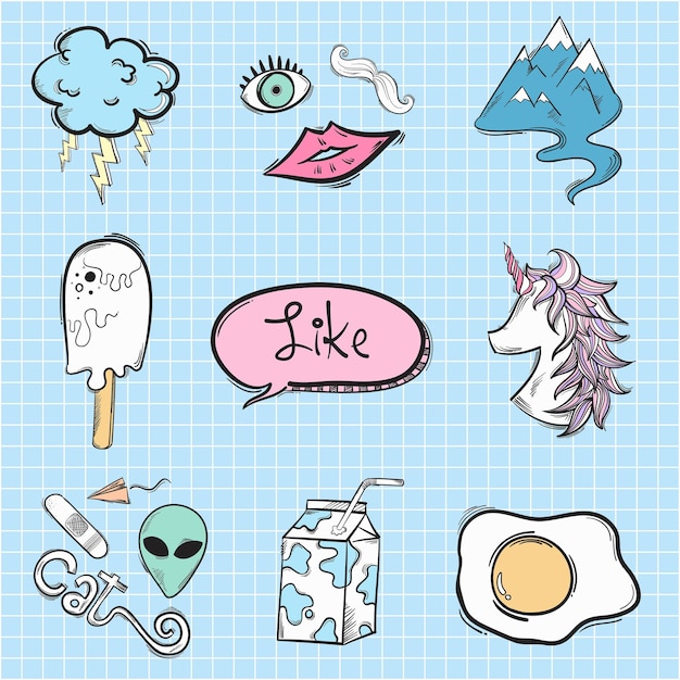 Free Vector funky doodle cartoon sticker vector set