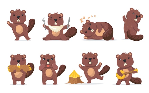 Free Vector funny beaver set