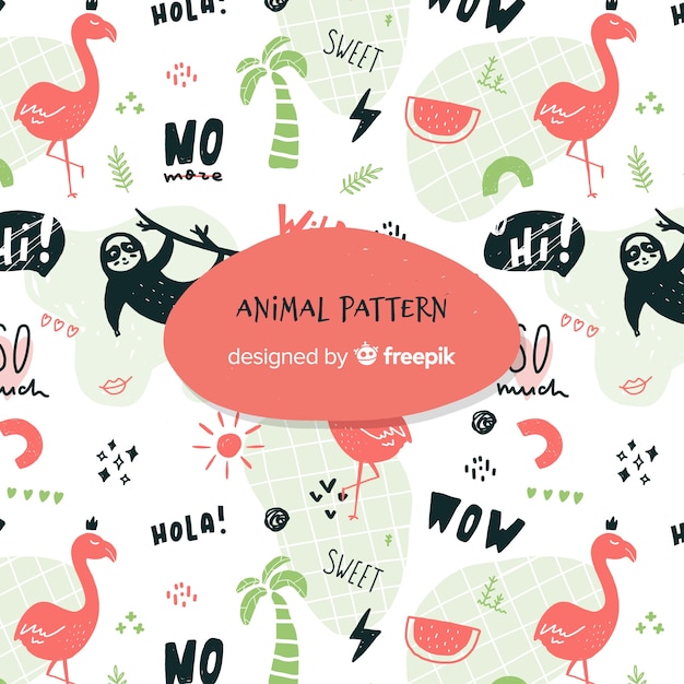 Free Vector funny doodle animals and words pattern