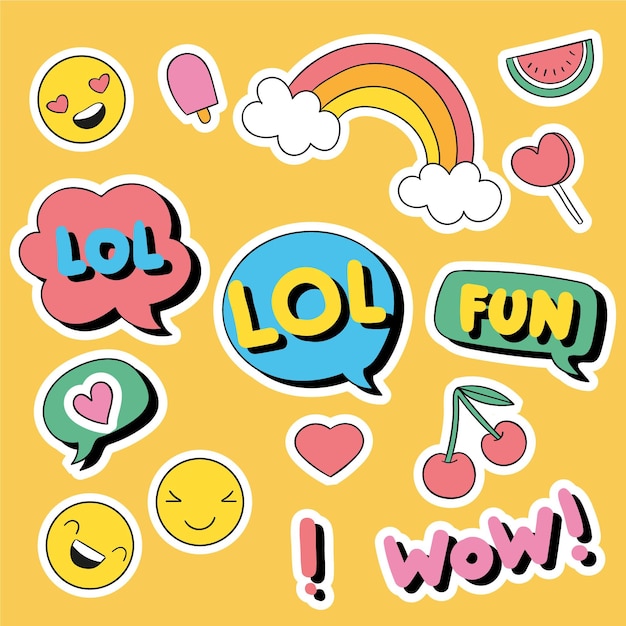 Free vector funny lol stickers set