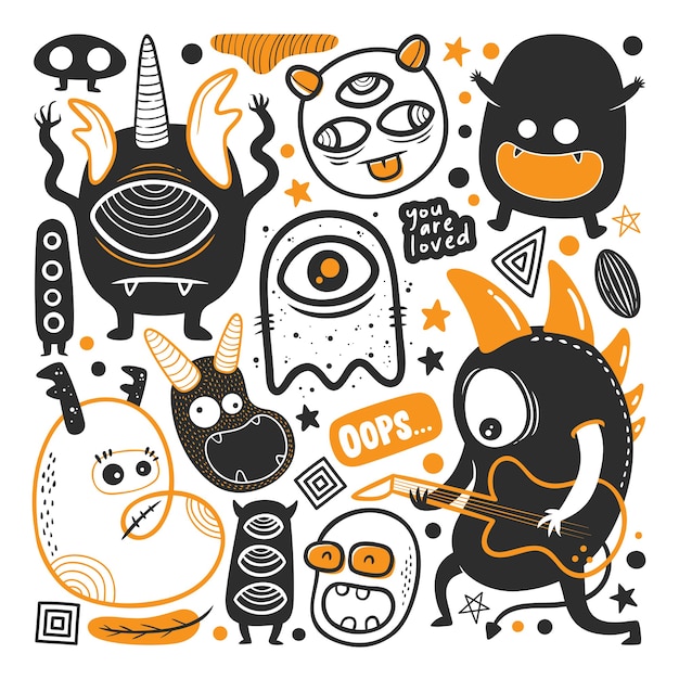 Free vector funny monster  hand drawn doodle vector