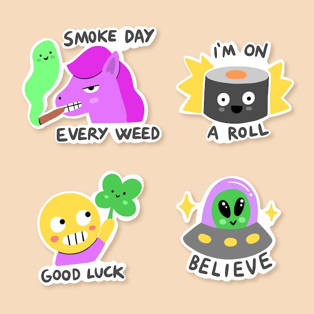Free vector funny sticker hand-drawn collection