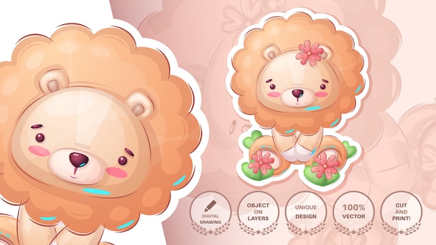 Free Vector funny teddy lion - cute sticker. vector eps 10