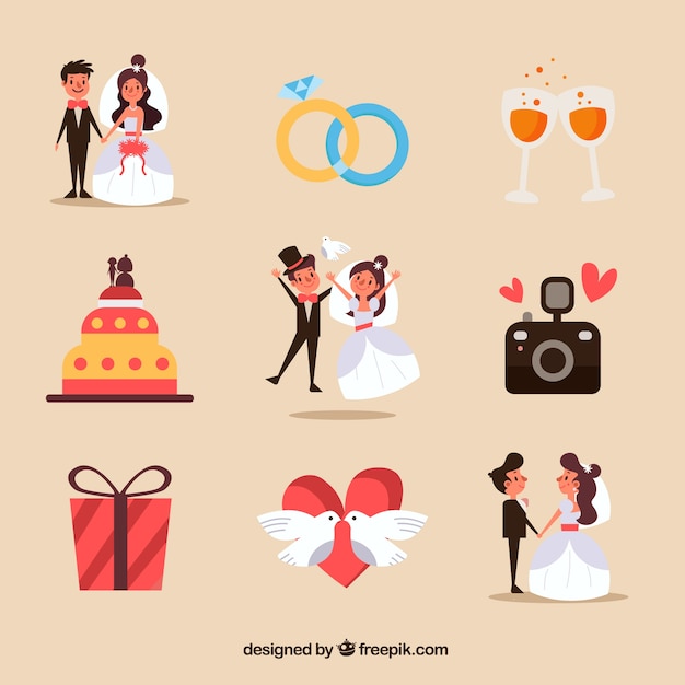 Free Vector funny wedding elements collection