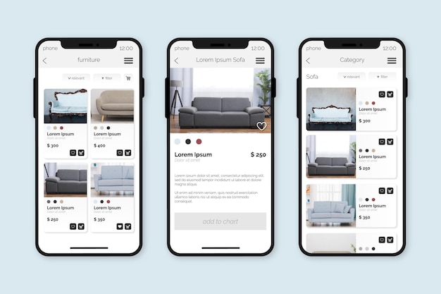 Furniture shopping app interface