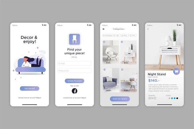 Free vector furniture shopping app interface