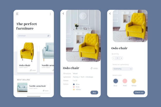 Furniture shopping app interface