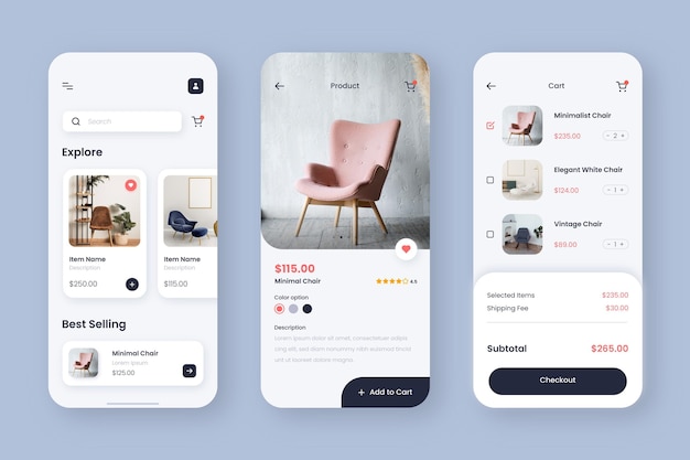 Free vector furniture shopping app interface