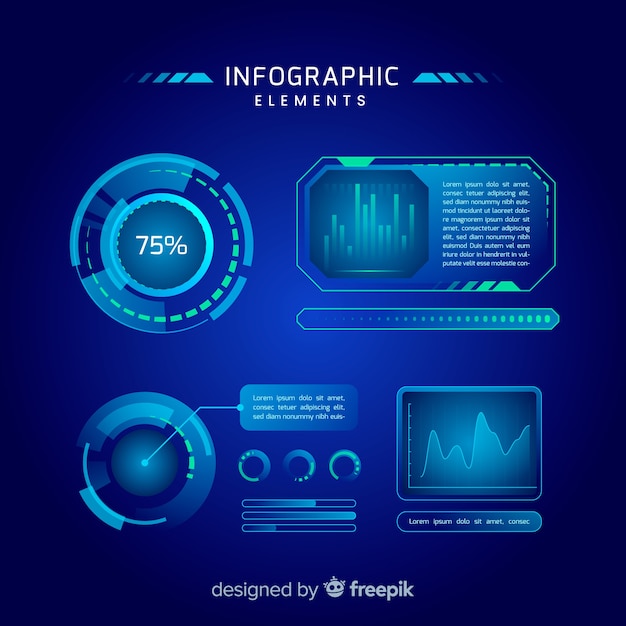 Free vector futuristic hologram infographic element collection