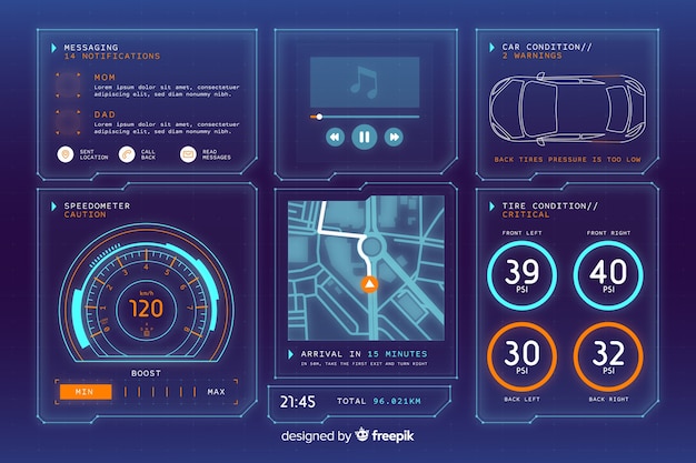 Free vector futuristic holographic interface of a car