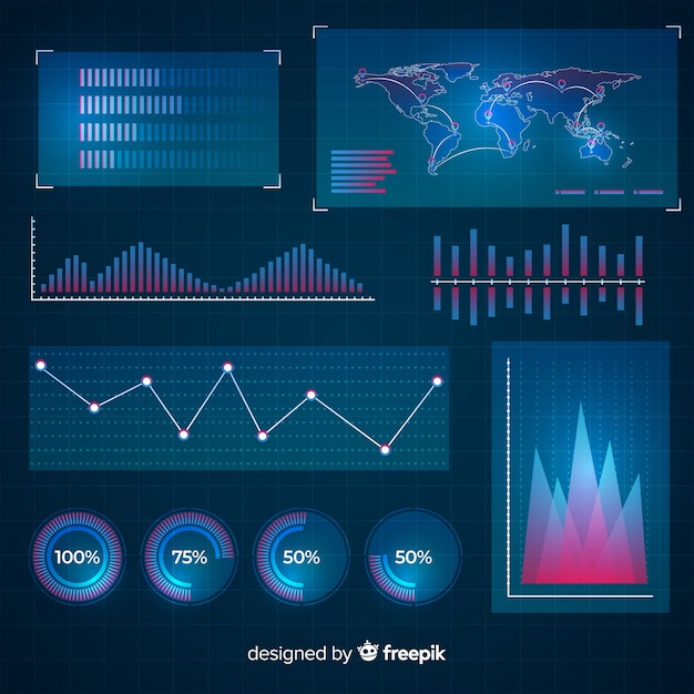 Free Vector futuristic infographic element collection