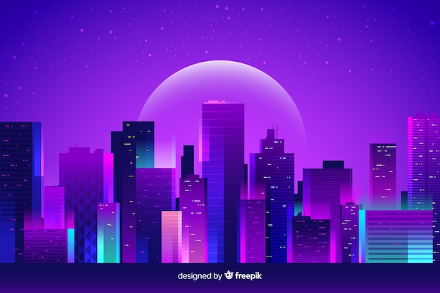 Free vector futuristic night city background