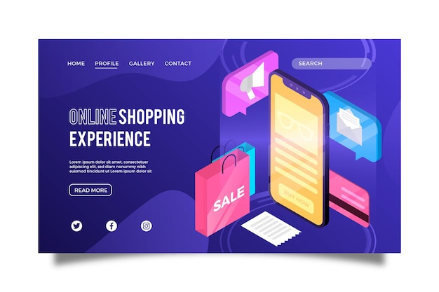 Free Vector futuristic shopping online landing page template