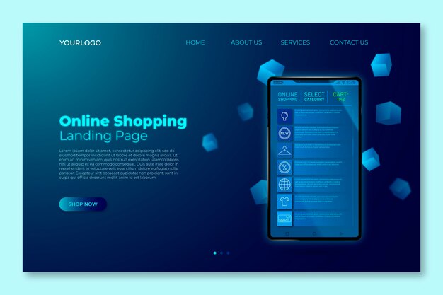 Futuristic shopping online landing page