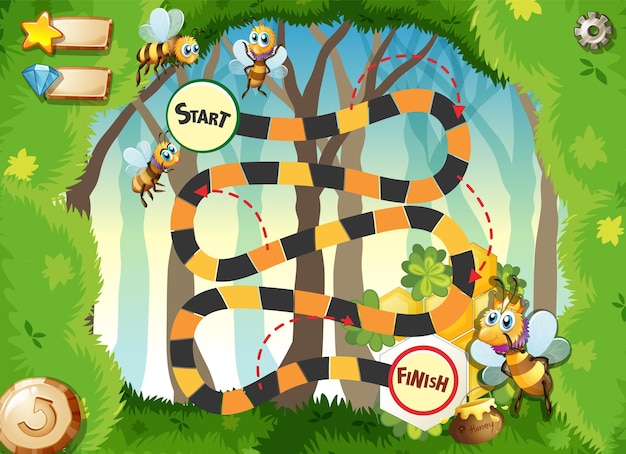 Free Vector game design with bees in forest