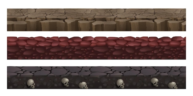 Free vector game grounds with stones, dry cracked soil