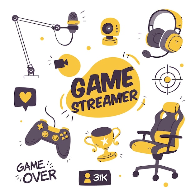 Free vector game streamer concept elements pack