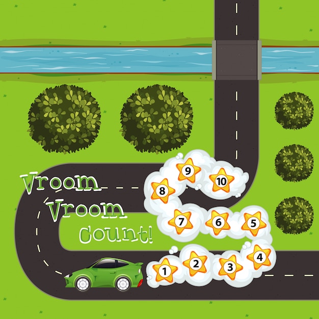 Free Vector game template with car and numbers on the road