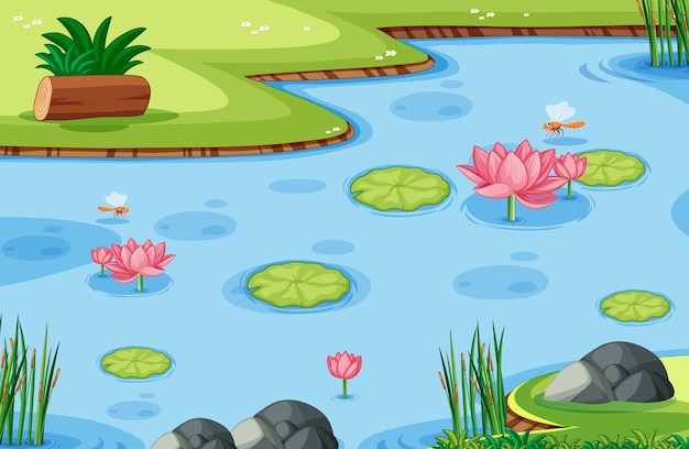 Free Vector game template with lotus leaf on swamp in the forest