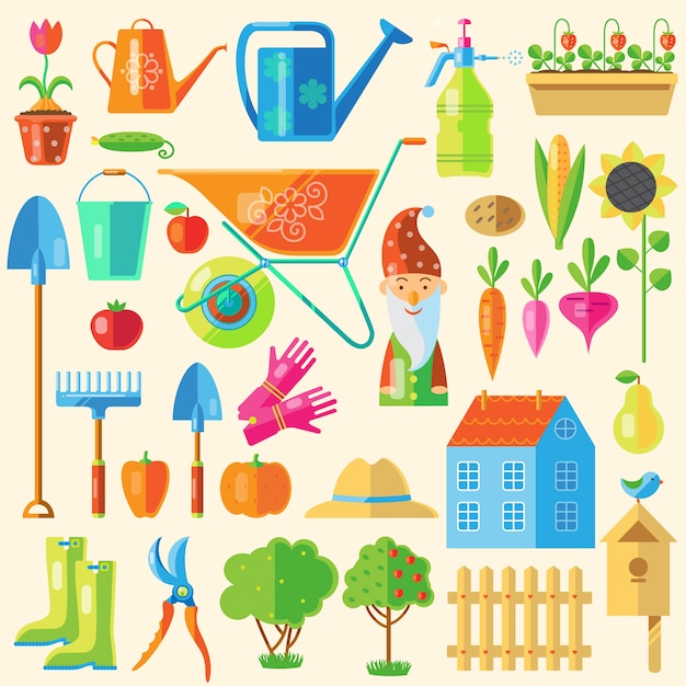 Free Vector garden colored elements set