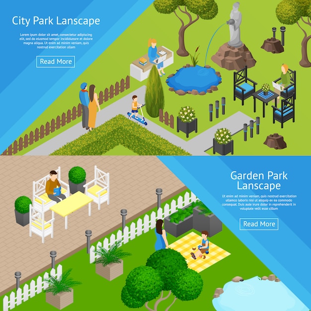 Free Vector garden park landscape banners