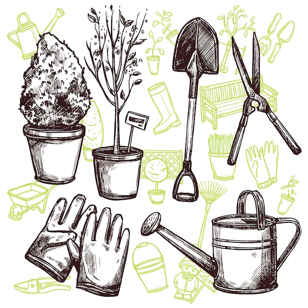 Free Vector garden tools sketch concept