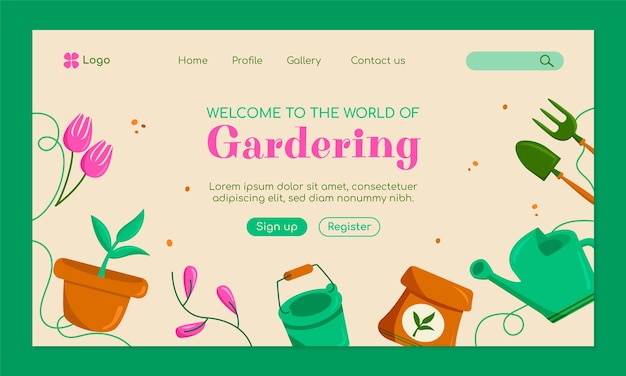 Free vector gardening and cultivation landing page template