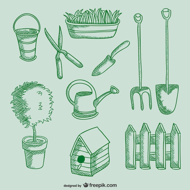 Free Vector gardening tools drawings