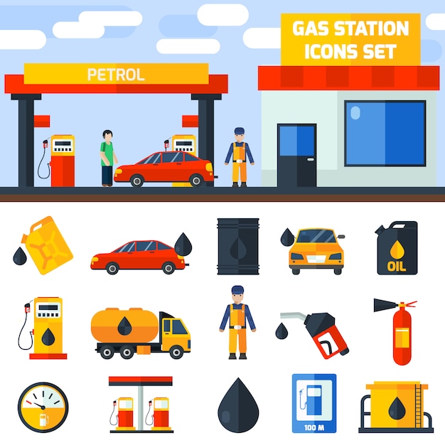 Free vector gas petrol station icons collection banner