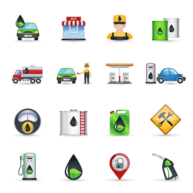 Free vector gas station icons set