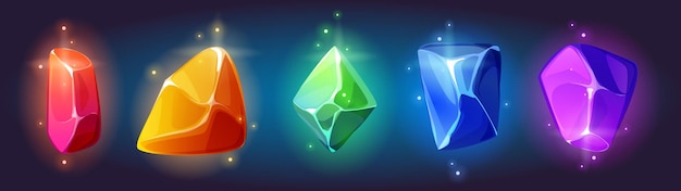 Free Vector gem stone crystals with magic neon glow effect