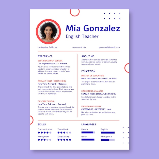 Geometric duotone mia gonzalez english teacher resume template