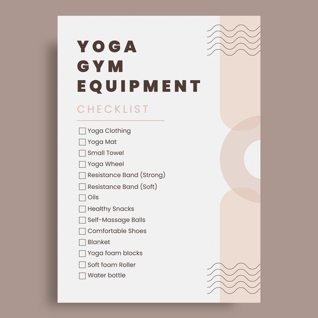 Geometric minimalist yoga gym equipment checklist