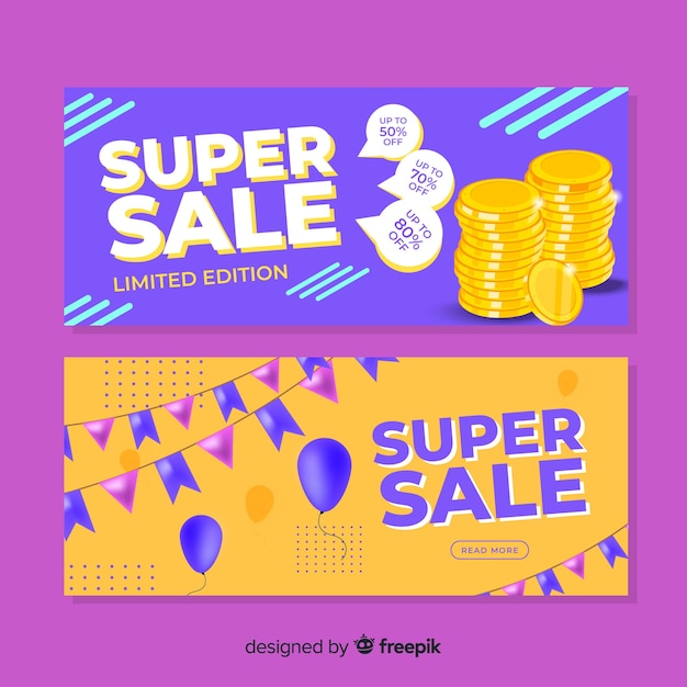 Free vector geometric sale banner collection