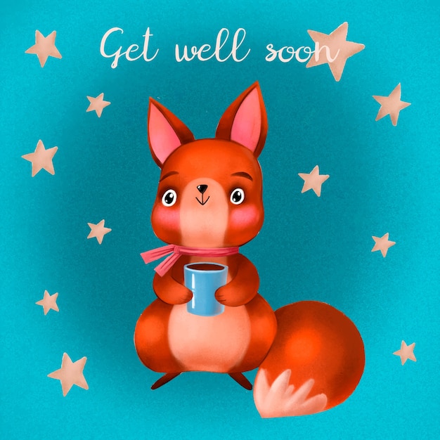 Free Vector get well soon quote and squirrel